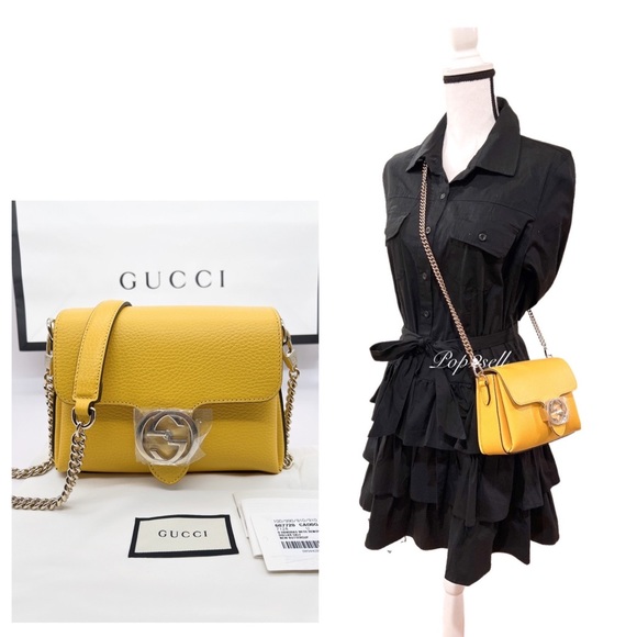 ❌SOLD❌Gucci Dollar Calfskin Interlocking GG Crossbody Shoulder Bag in Yellow